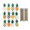 12 3D Pineapple Stickers 4.5 Cm + 20 Kraft Pennant Labels