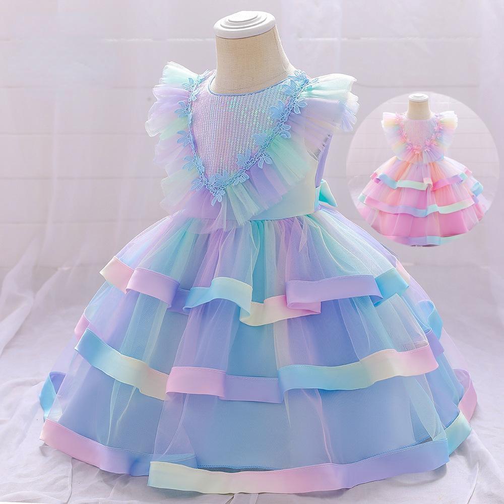 Платье на день рождения для маленьких девочек с блестками, одежда для крещения новорожденных, свадебная одежда для новорожденных, элегантное праздничное платье на крестины, одежда