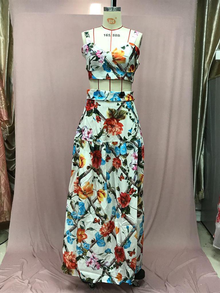 2025 Весна/Лето Женский Сексуальный Европейский и Американский Женский Комплект Платьев с Подтяжками и Принтом - Пляжный Комплект Из Двух Частей