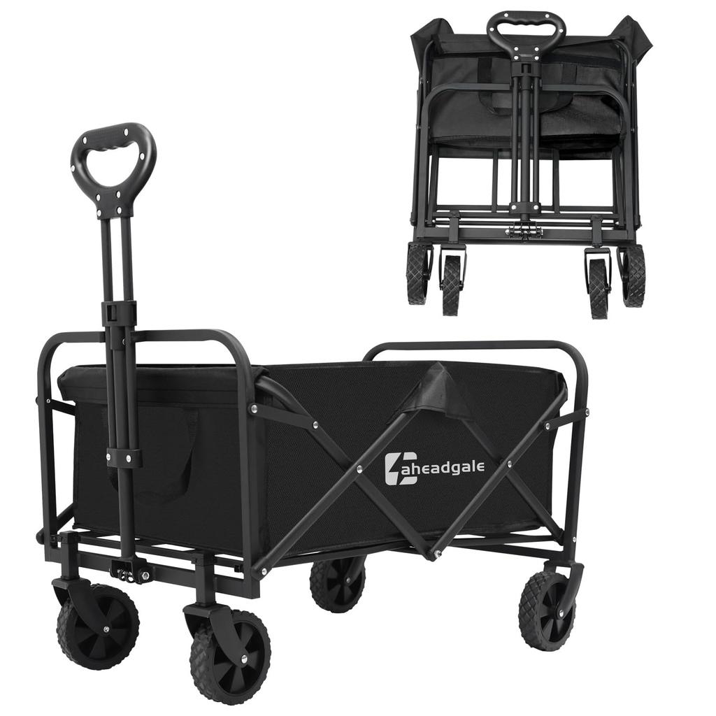AHEAD GALE Carry Wagon Outdoor Large Capacity Folding Outdoor Wagon Carry Cart Camping Cart Equipped with Wide Tires (Black (M))