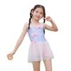 Korean Style Girls' Floral Strappy One-Piece Swimsuit with Bowknot and Gauze Skirt