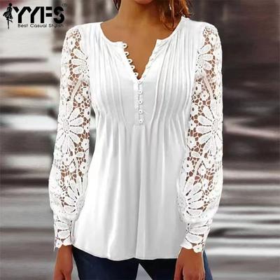 Женские модные повседневные весенне-осенние однотонные блузки и рубашки с v-образным вырезом и длинным рукавом с цветочным узором
