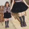 Girls' Black Gold Velvet A-Line Cake Skirt - Spring & Autumn 2024, High Waist, Puffy Design