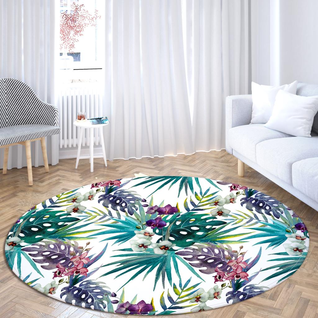 Cherry Blossom Leaf Area Carpet Large Floral Illustration Round Cushion Printing Plant Home Living Room Decorative Carpet