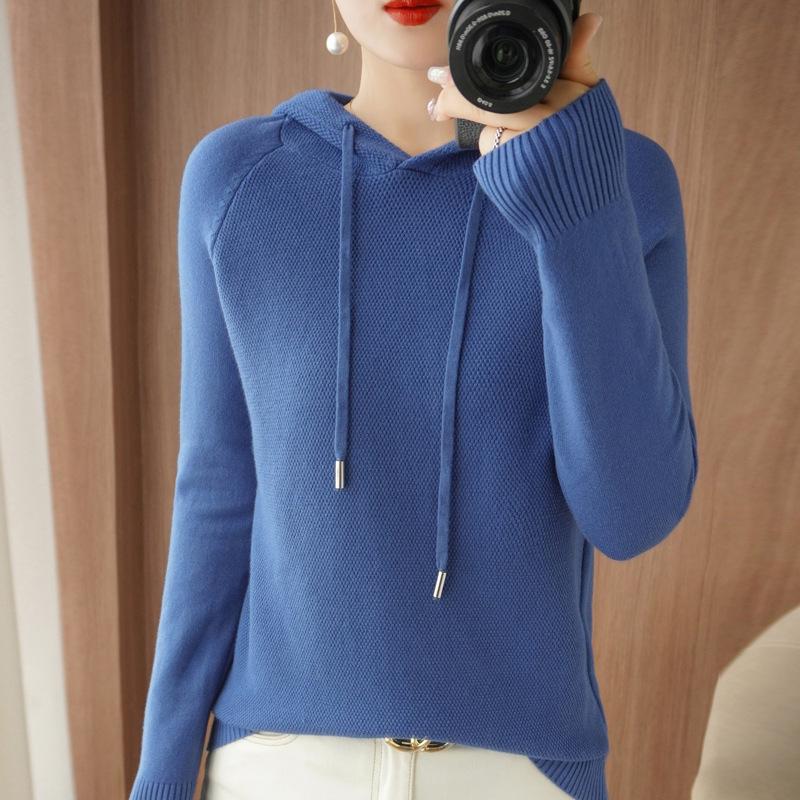 INDFS Женская мода повседневная осень-зима однотонный принт длинный рукав с капюшоном свитера