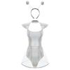 Womens Space Alien Cosplay Costume Fly Sleeve Cutout Briefs Bottom One Piece Bodysuit with PVC Skirt Hair Hoop Headband