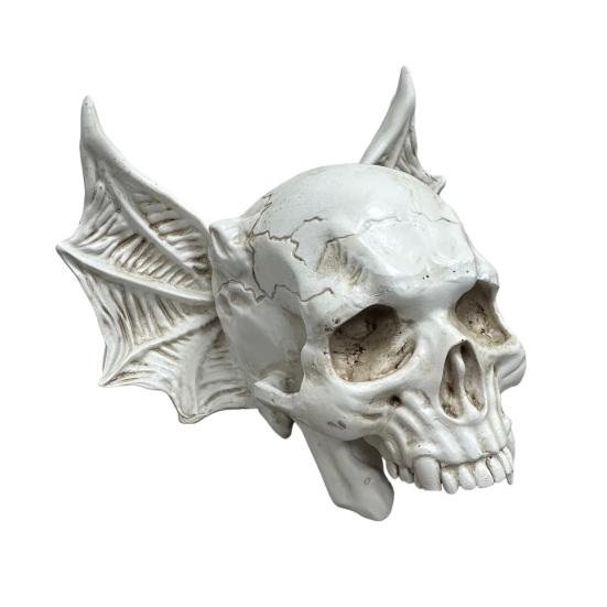 Bat Skull Figure Ornament Realistic Design Resin Hand-painted Gothic Ornament