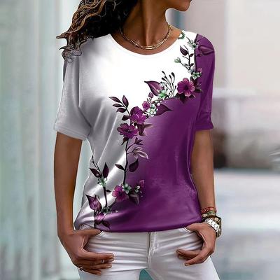 Женские футболки с круглым вырезом, с цветочным принтом, повседневная женская одежда, топы, летние тренды, свободные футболки с короткими рукавами