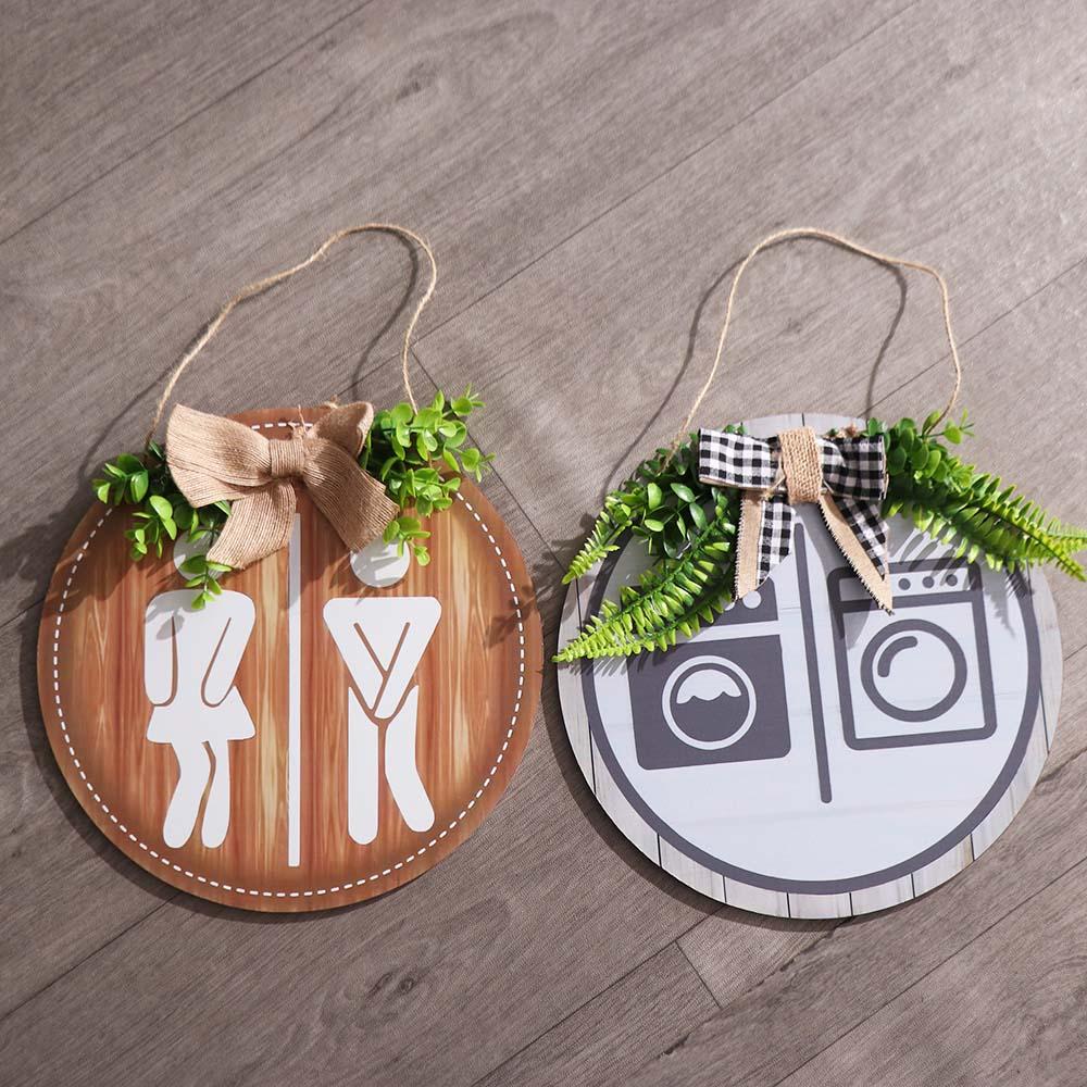 Round Wooden Toilet Sign Rustic Style Wall Hanging Signs Easy To Install Bathroom Sign Shower Room