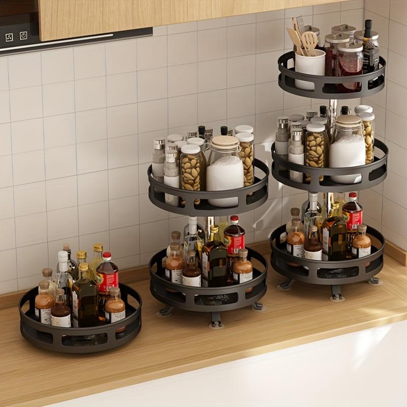 Multipurpose Rotating Organizer-Space-Saving, Non-Slip Countertop Storage for Tableware, & Makeup, Spice Organizer Kitchen Storage