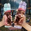 1PC Flower Crown Highland Cow Print 750ml Color Plastic Sports Water Bottle Leakproof Flip Straw Lid Suitable for Sports Office Home Use