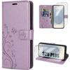 Case for Samsung Galaxy S25 Plus (S25+) - BOOLING - Purple Leather Effect Floral Butterfly Pattern - 2 Tempered Glasses