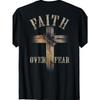 Европейский размер Футболка с графическим принтом Faith Over Fear, С круглым вырезом, Повседневный стиль, Геометрический узор, Обычный крой, С аппликацией в виде креста, Для взрослых
