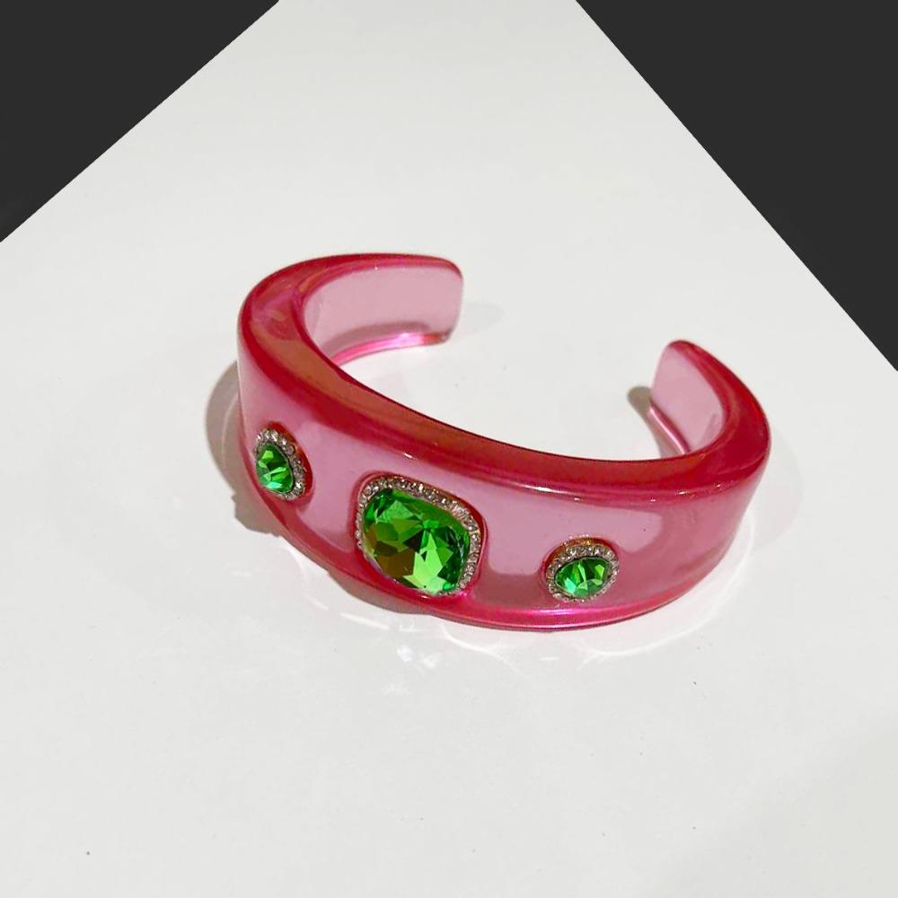 Smudging Irregular Wide Open Bracelet Bohemian Dopamine Hand Ring Acrylic Rhinestone Bangle Women