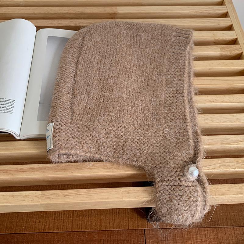 Новогодний красный шарф-шапка Цельный женский зимний в корейском стиле Теплая вязаная шерстяная шапка Защищающая уши балаклава