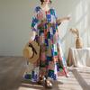 Plus Size Summer Bohemian Holiday Dress for Women Casual Print Loose Vintage Short Sleeve O Neck A-line Dresses Women's Clothes