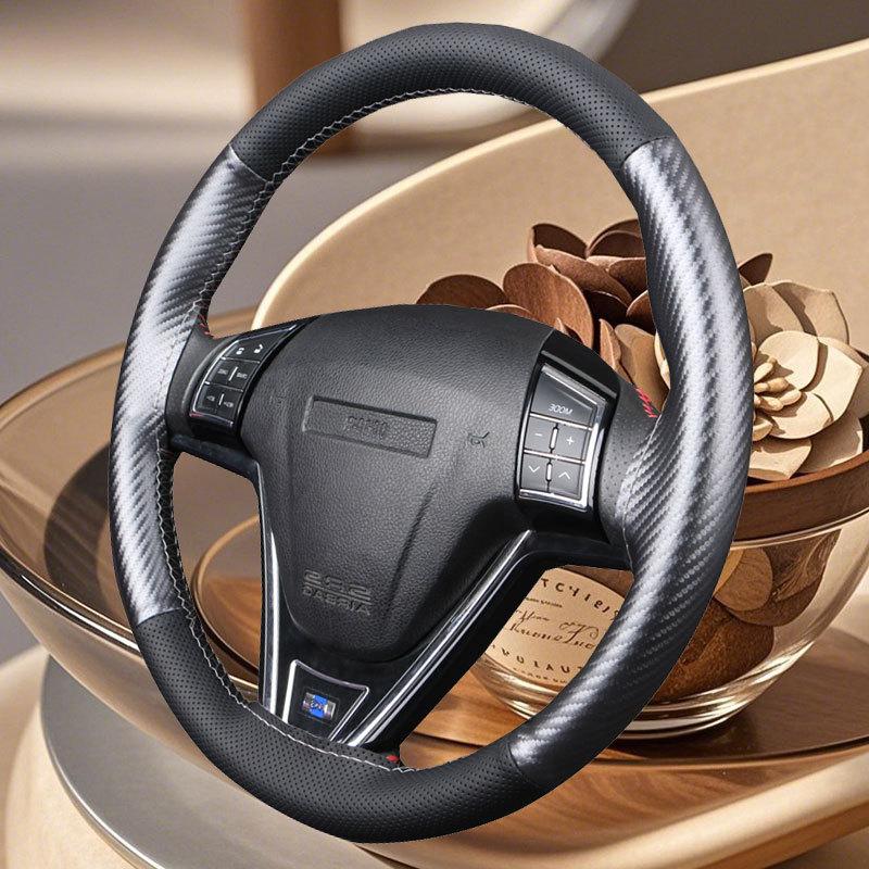 Universal Carbon Fiber Microfiber Leather Car Steering Wheel Cover 38CM DIY Soft Breathable Perfect Fit for Most Cars SUVs