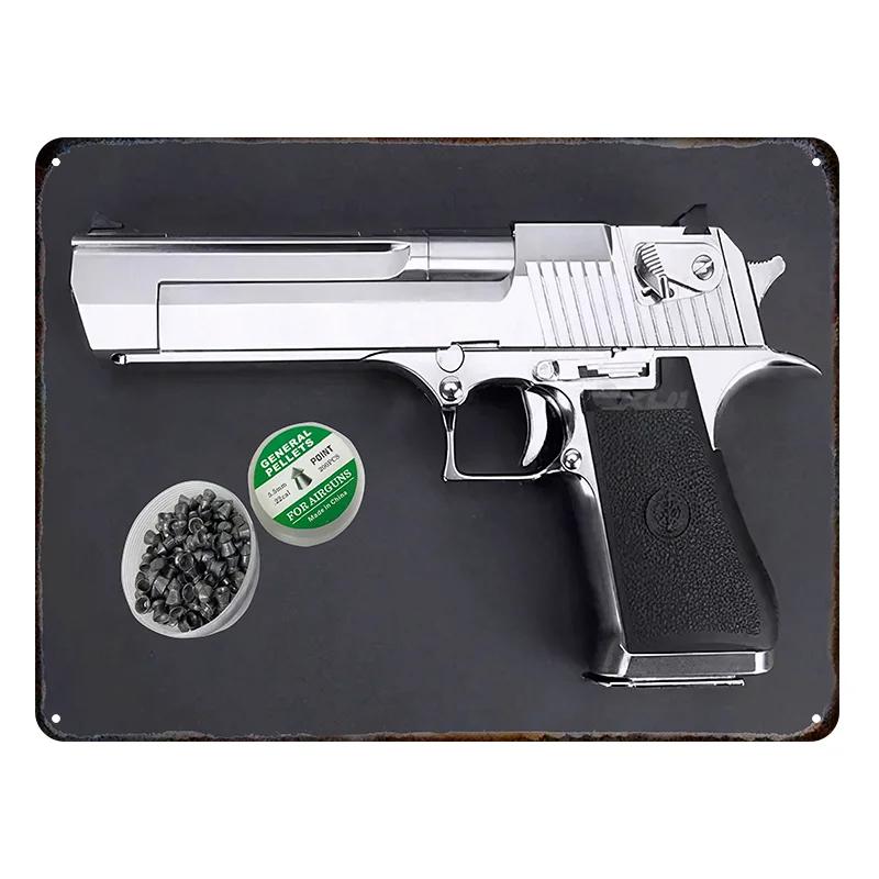 Металлическая табличка с HD-печатью пистолета. Винтажный стиль, Идеально для дома, бара, клуба. Добавляет шарм настенному декору.