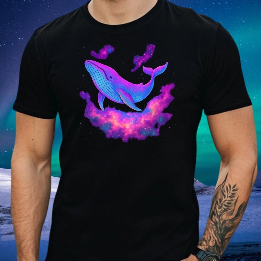 T-Shirt Herren Weltraum Wal Motiv Baumwolle Größe S bis 5XL