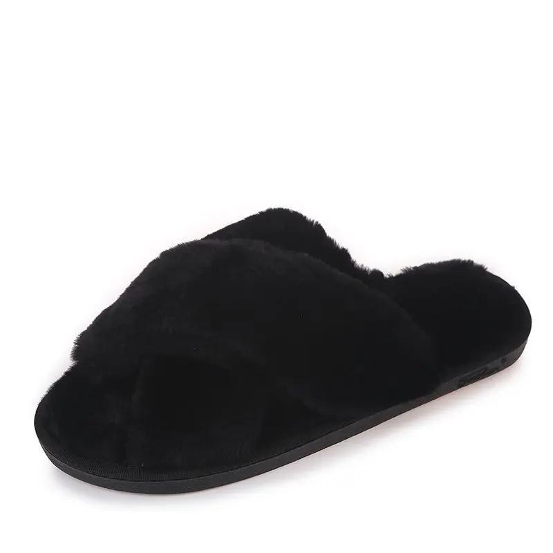 Winter Women House Slippers Fashion Warm Shoes Woman Slip On Flats Female Slides Black Pink Cozy Home Furry Slippers