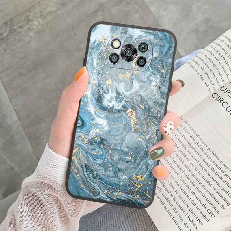 Чехол Poco X3 Pro Pocox3 NFC Роскошный Блестящий Золотая Фольга Океанский Мрамор Силиконовый Мягкий Чехол для Телефона для Xiaomi Poco X3 X5 X6 Pro