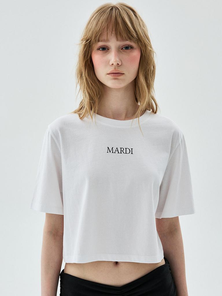 [mardimercredi] Укороченная базовая футболка Mardi с логотипом Serif_Белый