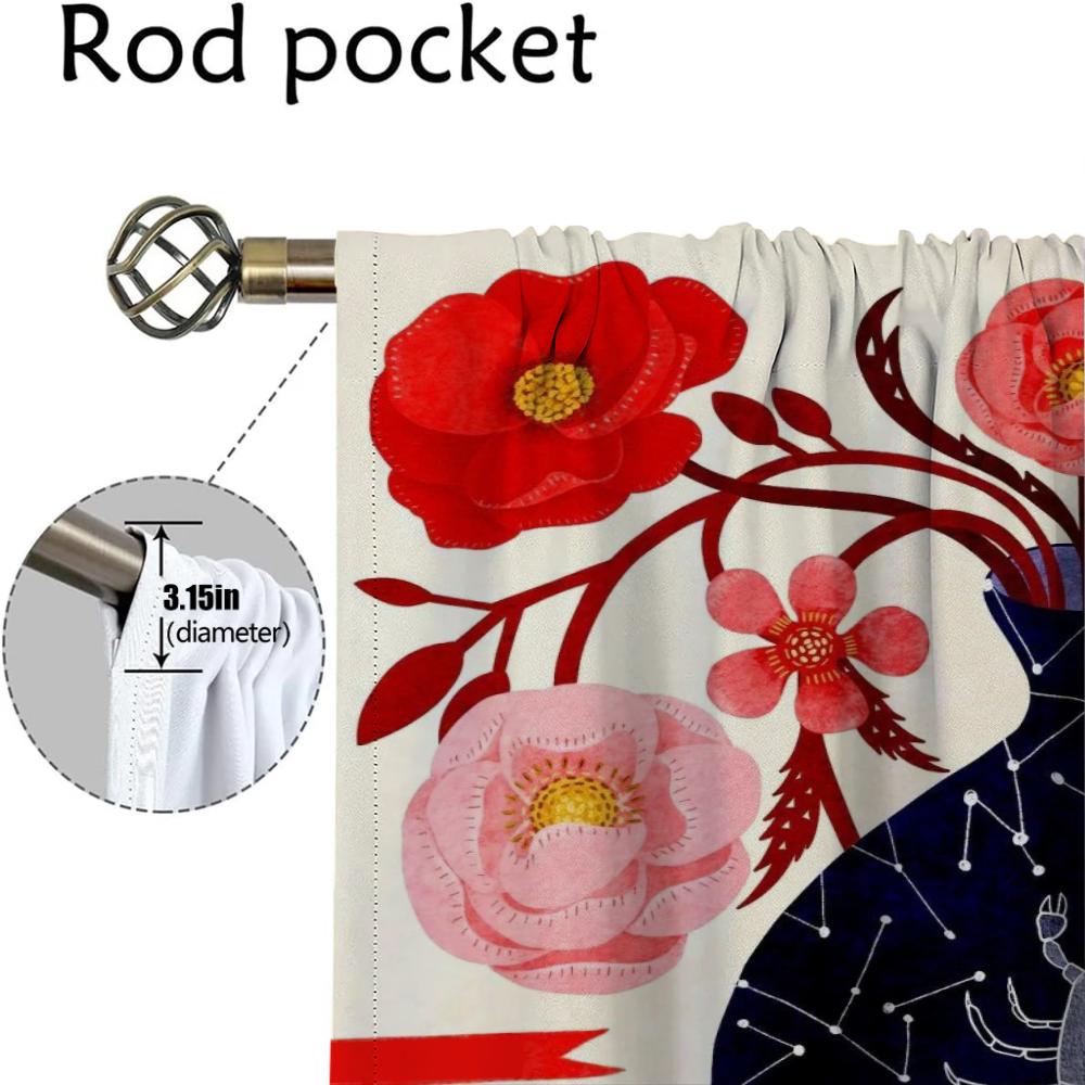 Retro Flower Curtains for Living Room Curtain for Room 2 Panel Shades Halloween Decoration Home Interior Curtains Partition
