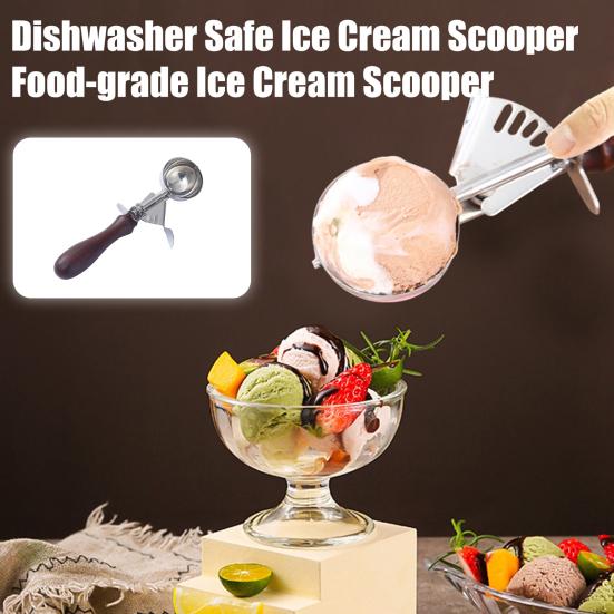 Ложка для мороженого, прочная, легко чистящаяся ложка для мороженого из нержавеющей стали с нескользящей деревянной ручкой для дома
