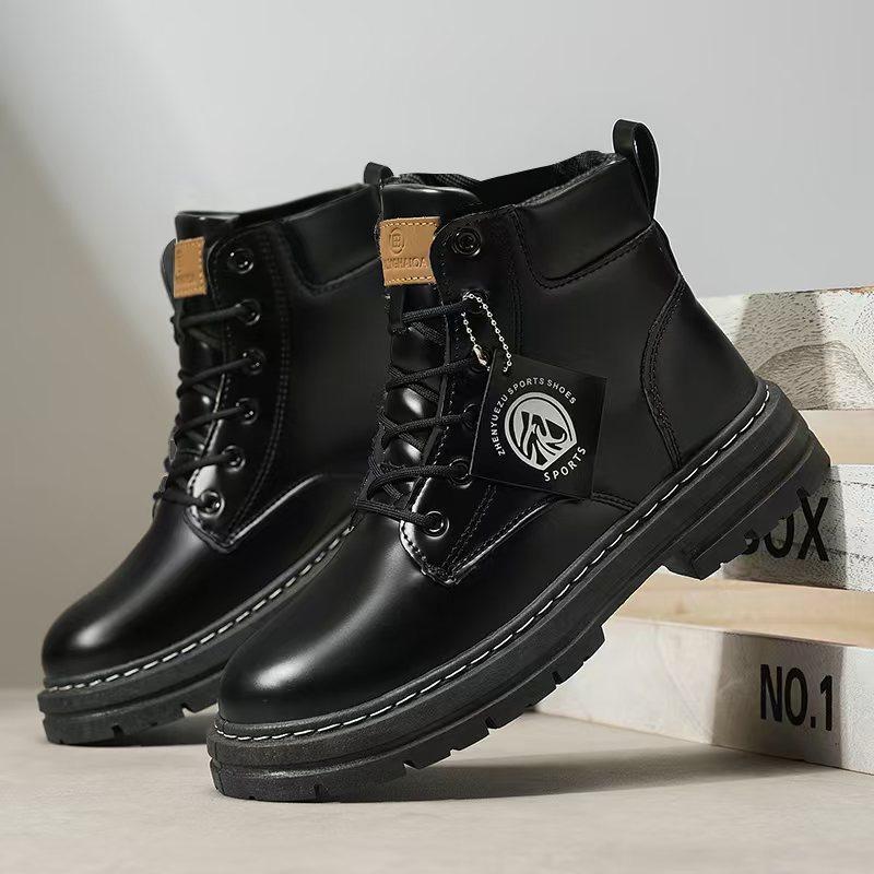 Fashion Men's High Top Boots Fashion Motorcycle Ankle Boots High Quality Casual Leather Boots for Men Lace-Up Platform Boot Botas Hombre