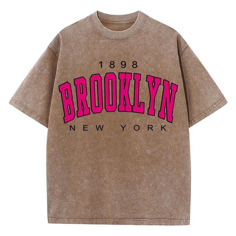 Женские хлопковые футболки с потертостями, модные свободные футболки с круглым вырезом и коротким рукавом, топы с принтом Brooklyn New York, летняя уличная женская одежда