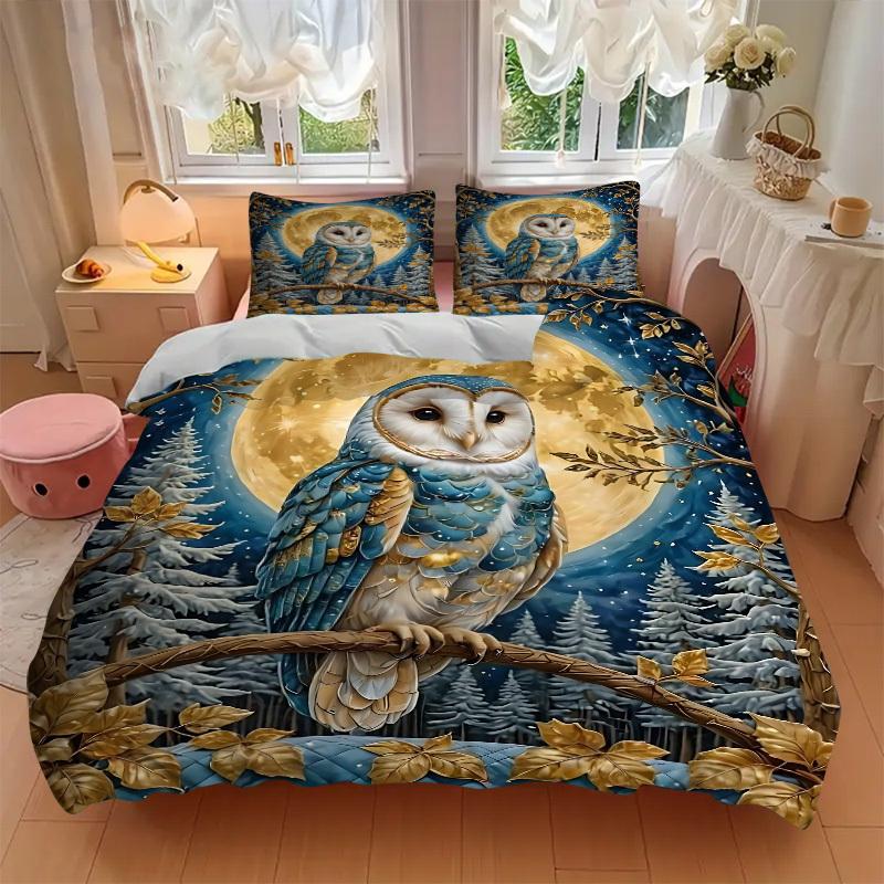 3pcs Winter Owl Duvet Cover Set, Soft Comfortable Duvet Cover,Guest Room (1*Duvet Cover + 2*Pillowcase, Without Core) yy251104152