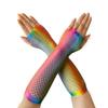 2Pairs/Lot Sexy Short Mesh Hollow Punk Rainbow Fishing Net Gloves Female Lace Elastic Long Hiphop Summer Half Finger Sunscreen Mittens