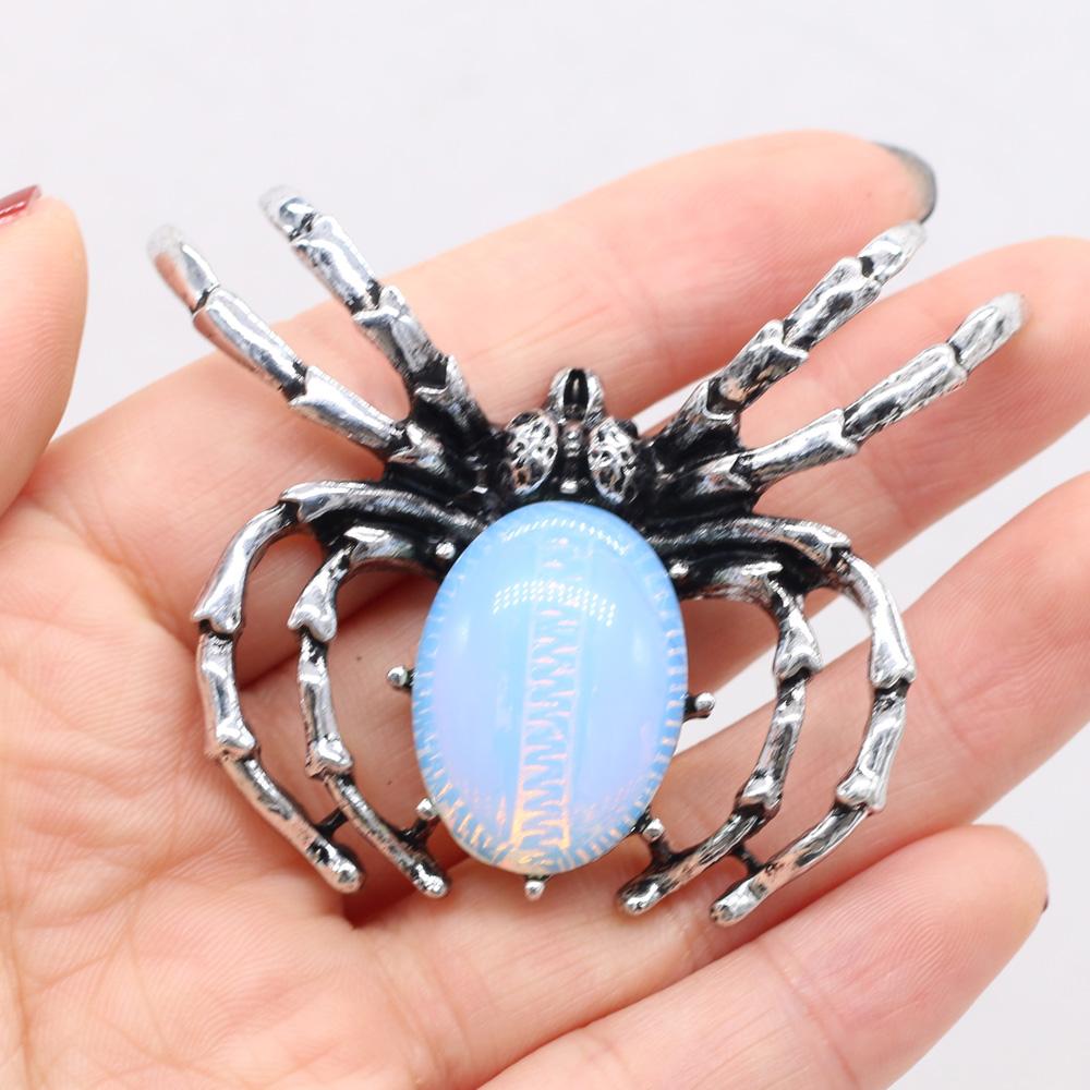 Women Brooch Natural Stone Spider-Shaped Pendant For Jewelry Making DIY Necklace Bracelet Clothes Shirts Accessory