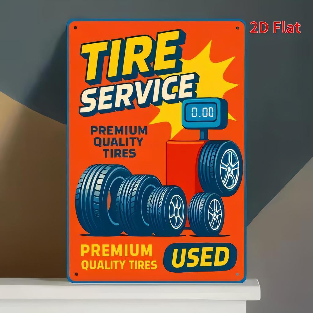 Tire Service Tin Sign Premium Quality Tires Used Garage Wall Decor for Automotive Workshop Man Cave Bar Pub Retro Metal Poste
