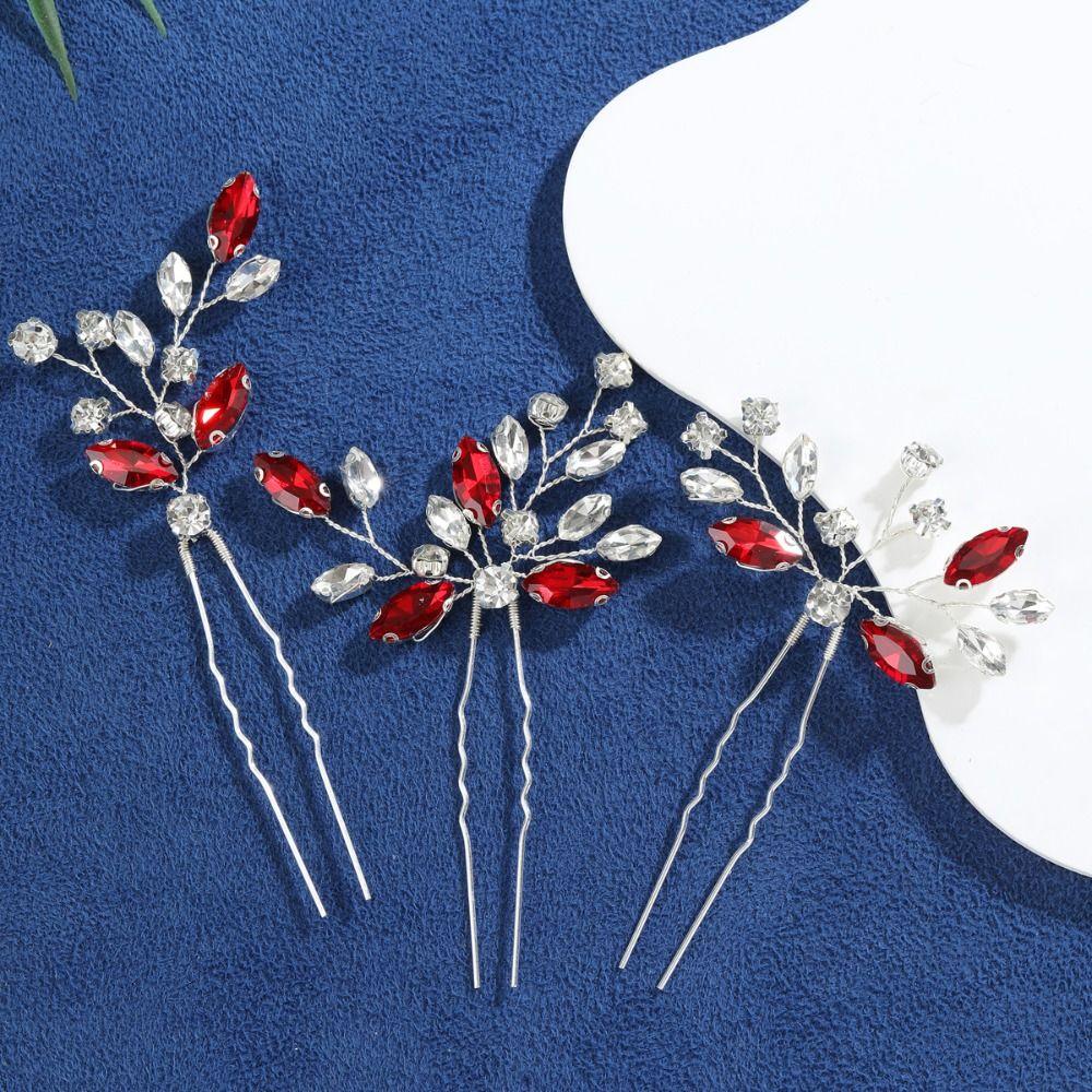 3pcs Handmade Rhinestone Hairpin Sparkling Women Tiara Stylish Bride Hair Accessories Girl