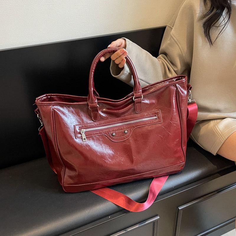 Досуг Большая вместительная сумка-тоут Новые женские сумки для шопинга и путешествий Красные сумки Ретро из искусственной кожи для студентов колледжа одно плечо сумки