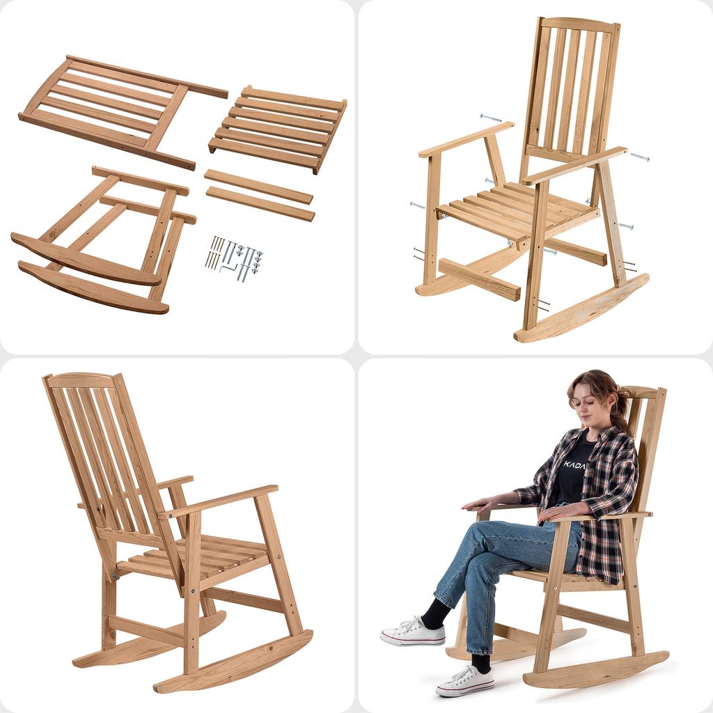 KADAX Fotel drewniany bujany złoty dąb 