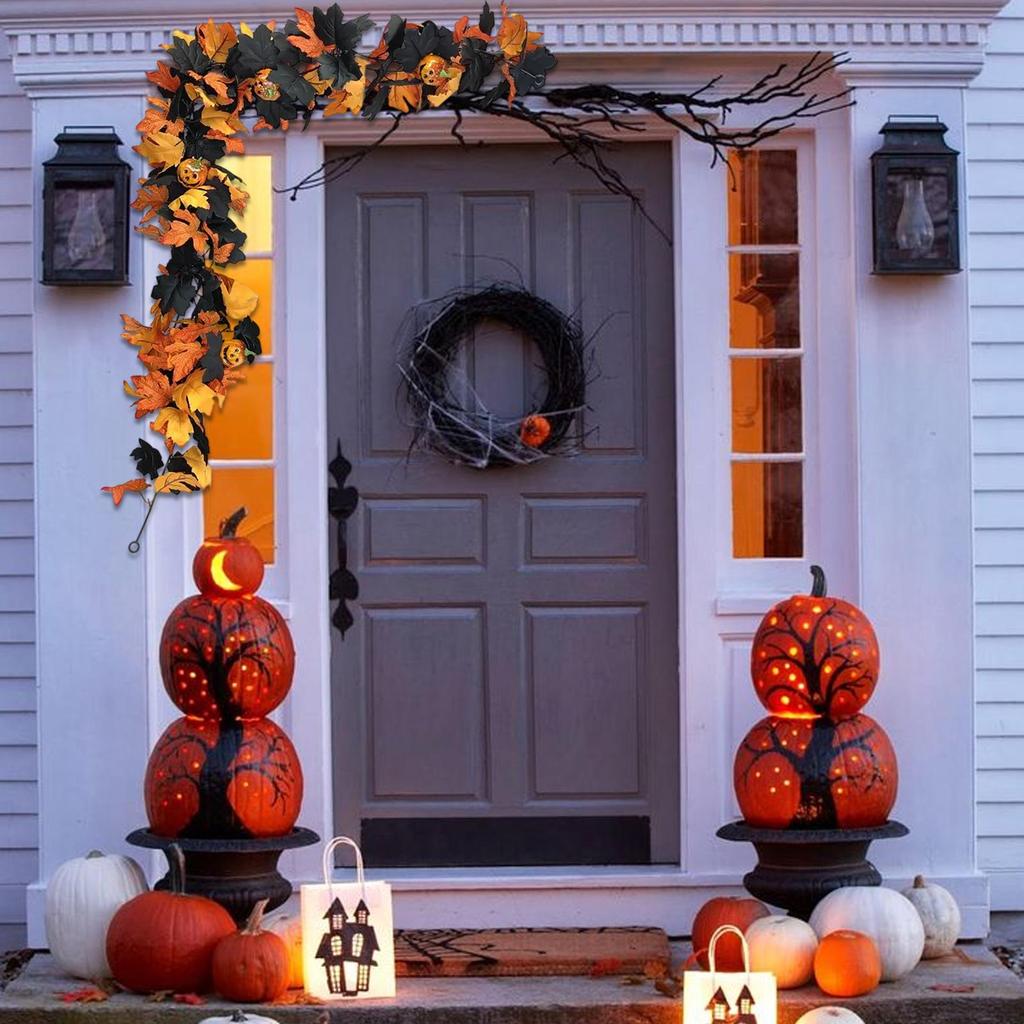 Хэллоуин Тыквенная Трость Гирлянда Осенняя Гирлянда из Кленовых Листьев Кленовые Листья Осень День Благодарения Декор Для Вечеринки Стол Домашний Декор