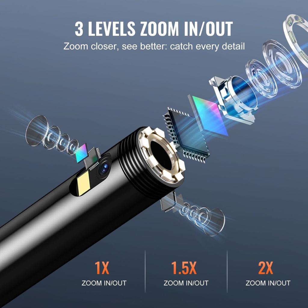 Endoscope Camera with Lights Triple Lens Borescope 49.2FT Cable 5" Screen