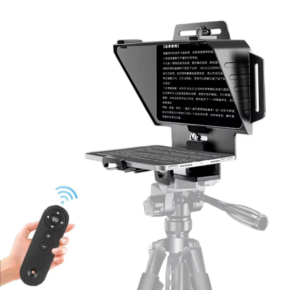 Portable T24 Teleprompter Wide Screen Dual Hot Shoe Mount For Phone Tablet Tripod Light Stand Live Streaming Video Shooting Recording Vlog Interview