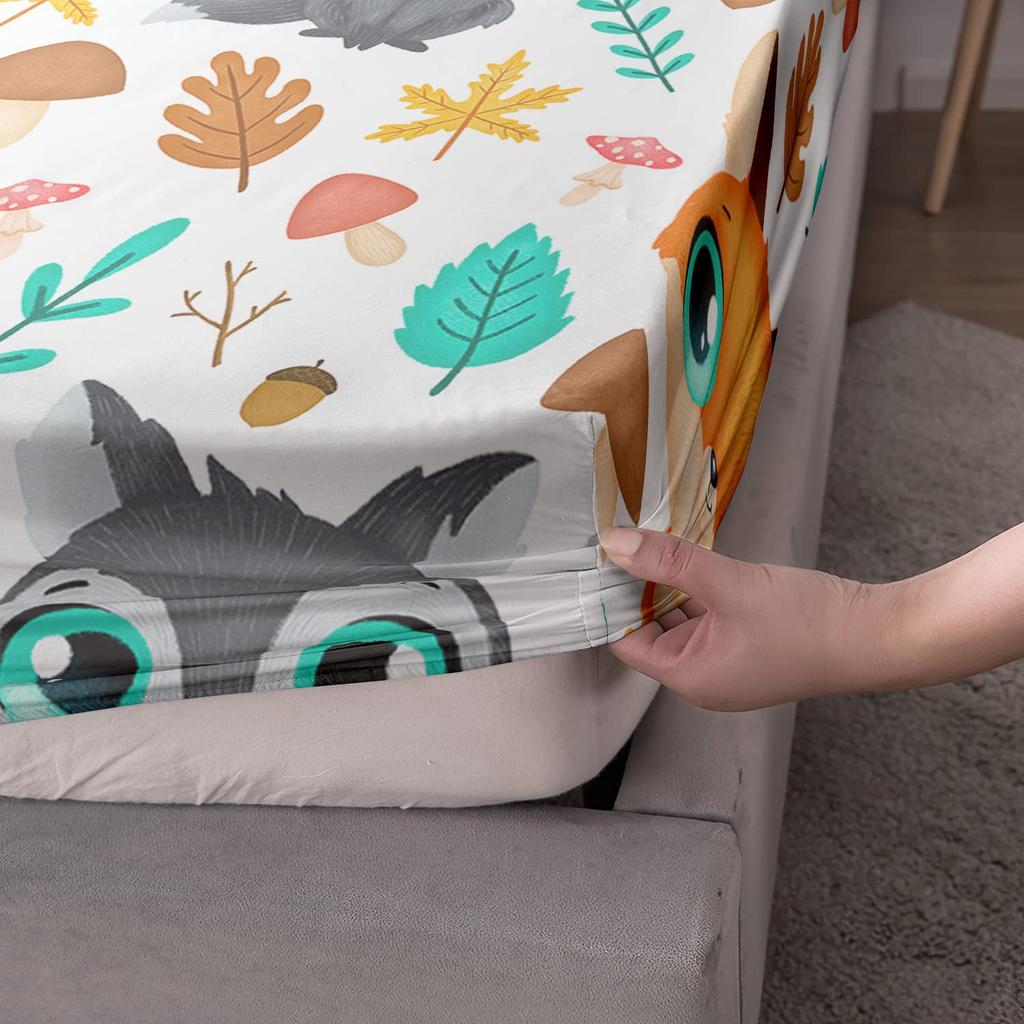 Животный узор лисы Шапка на кровать из трех частей Цифровая печать Постельное белье Шапка на кровать Набор из трех частей Дети и взрослые