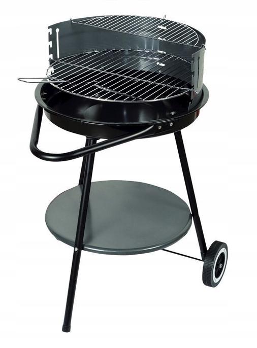 Round charcoal grill with rotisserie on wheels 50 cm