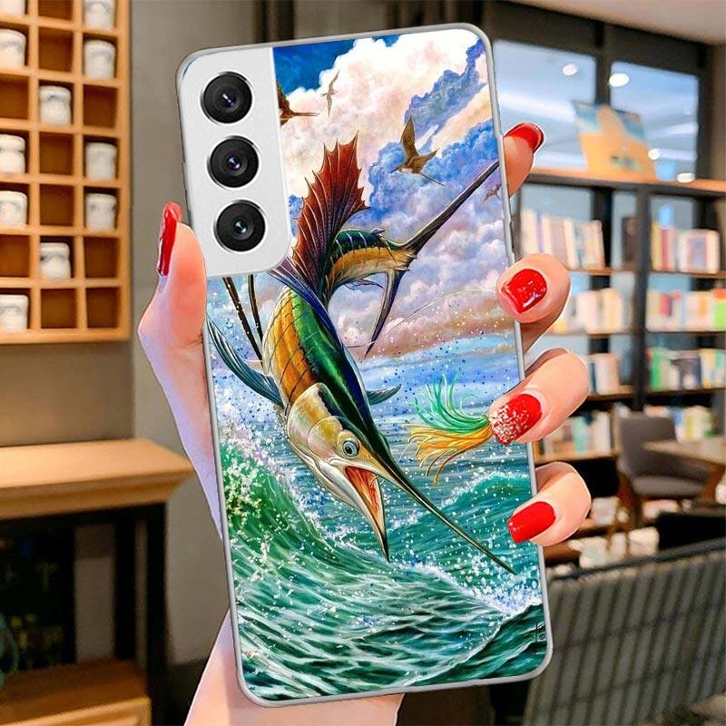 Offshore Angling Fishing Fish Rod Cover Phone Case For Samsung Galaxy S26 S25 Edge S24 Ultra S23 S22 Plus S21 S20 FE Soft Fundas