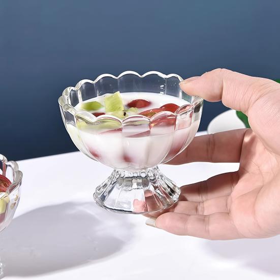 yangyizhi Glass Dessert Bowl, Footed Ice Cream Cup, Small Vintage Parfait Cup for Sundae, Fruit, Pudding, Condiment, Snacks, Serving