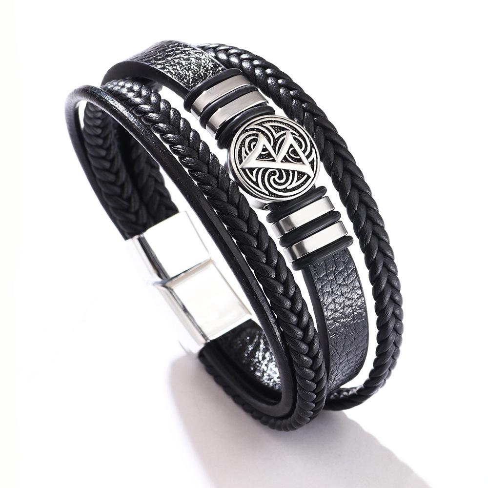 Men Bracelet Multi-layer Braided Leather Scripture Compass Rope Chain Wristband