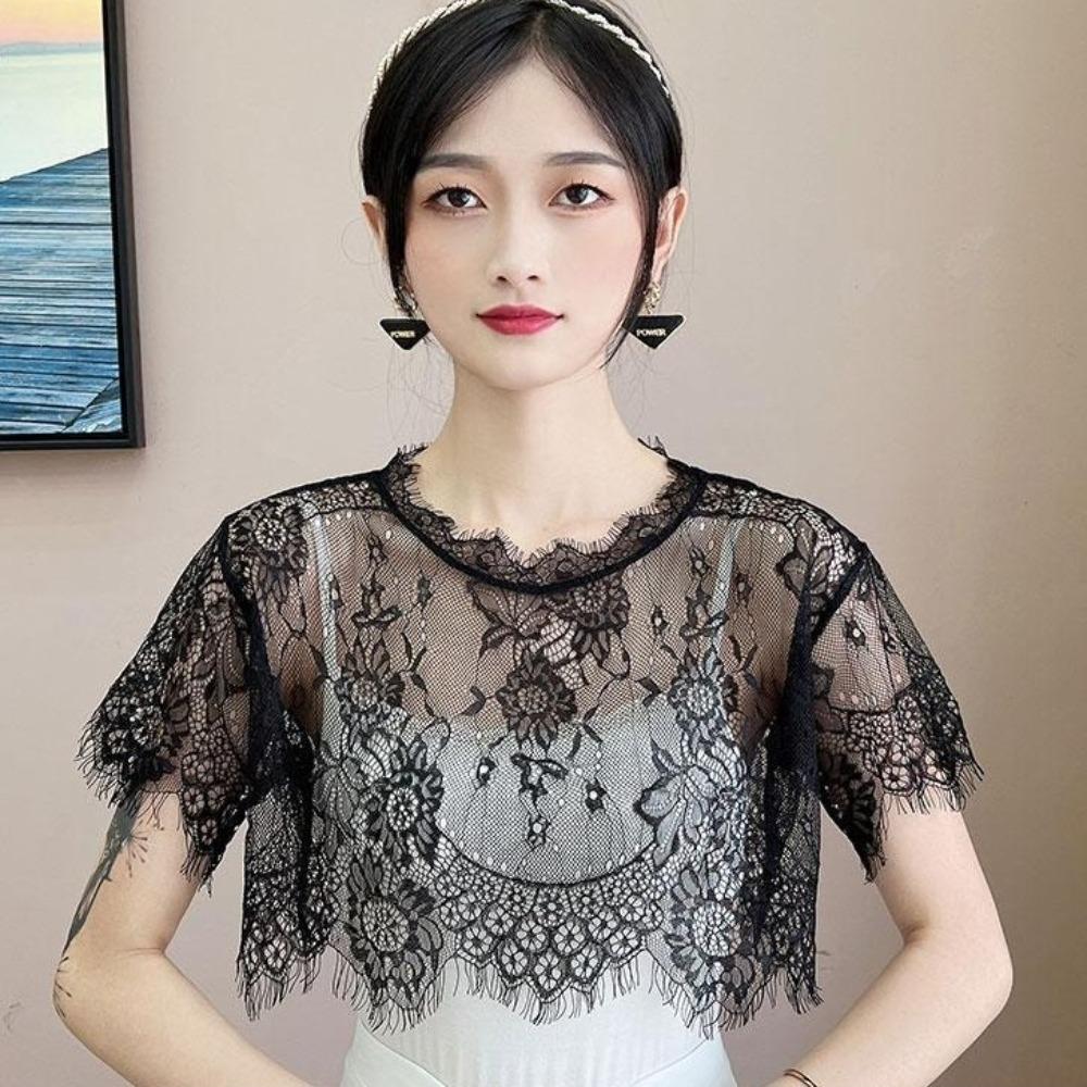 White Black Lace Shawl Lace Blouse Shoulders Scarf Fashion Fake Collar Cape Spring Autumn