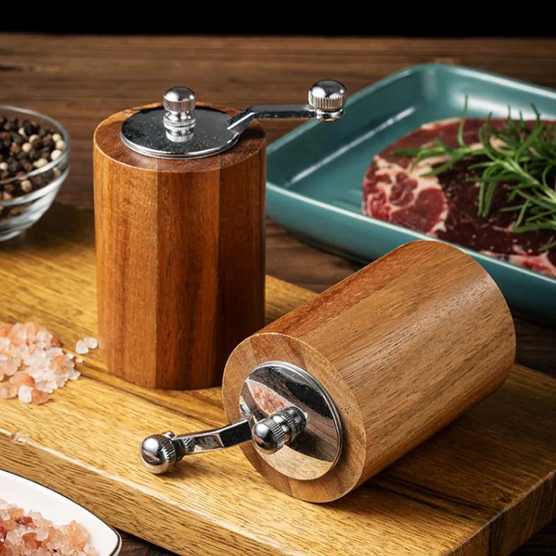 Hand Cranked Pepper Grinder Kitchen Hand Crankedss Solid Wood Sichuan Pepper Black Pepper Grinder Household Sea Salt Pepper Powder Grindingss Bottle