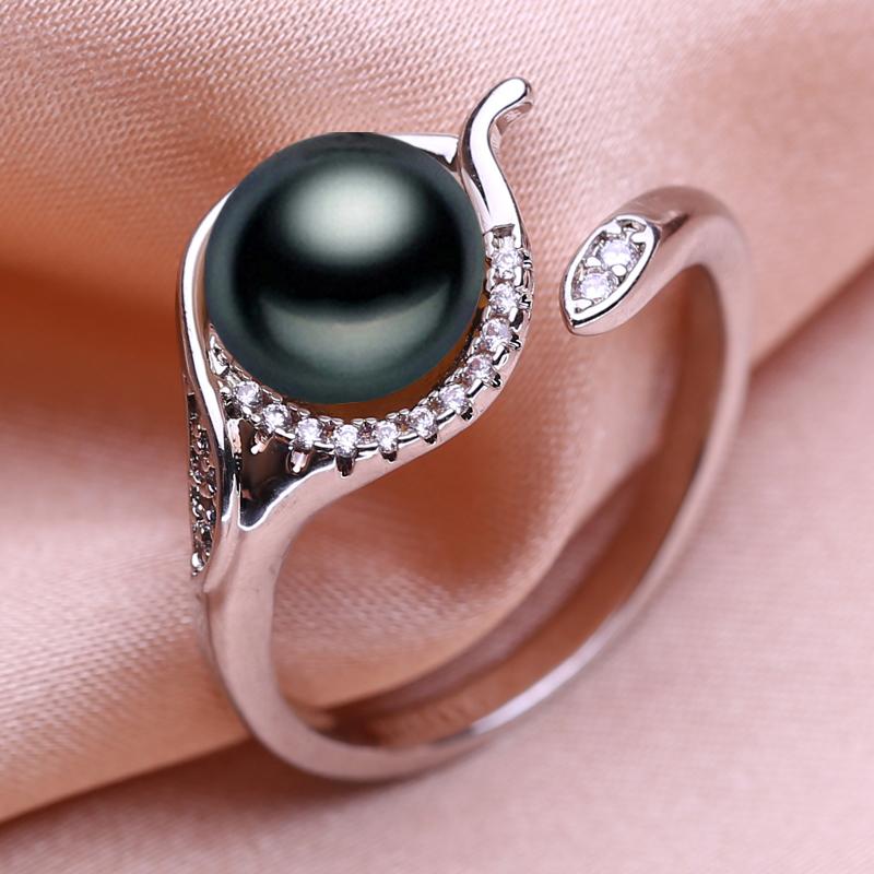 seniko Natural Freshwater Pearl Rings For Women Fashion Female Cubic Zirconia CZ Ring Pearl Jewelry Adjustable Ring