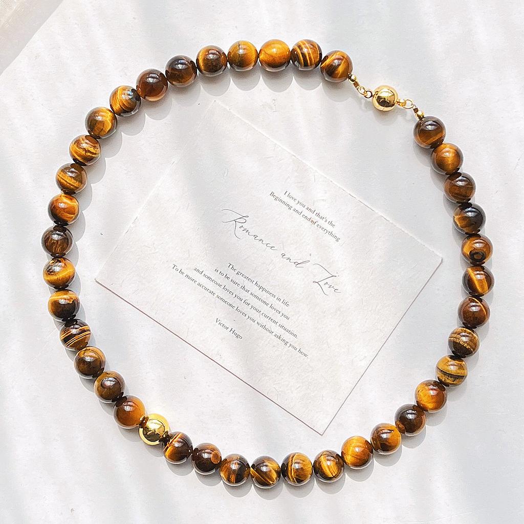 Ветер 10 мм Бутик Натуральный Камень Тигровый Глаз Майяр Ветер Ожерелье Цепочка на Ключицу Цепочка на Шею Женская