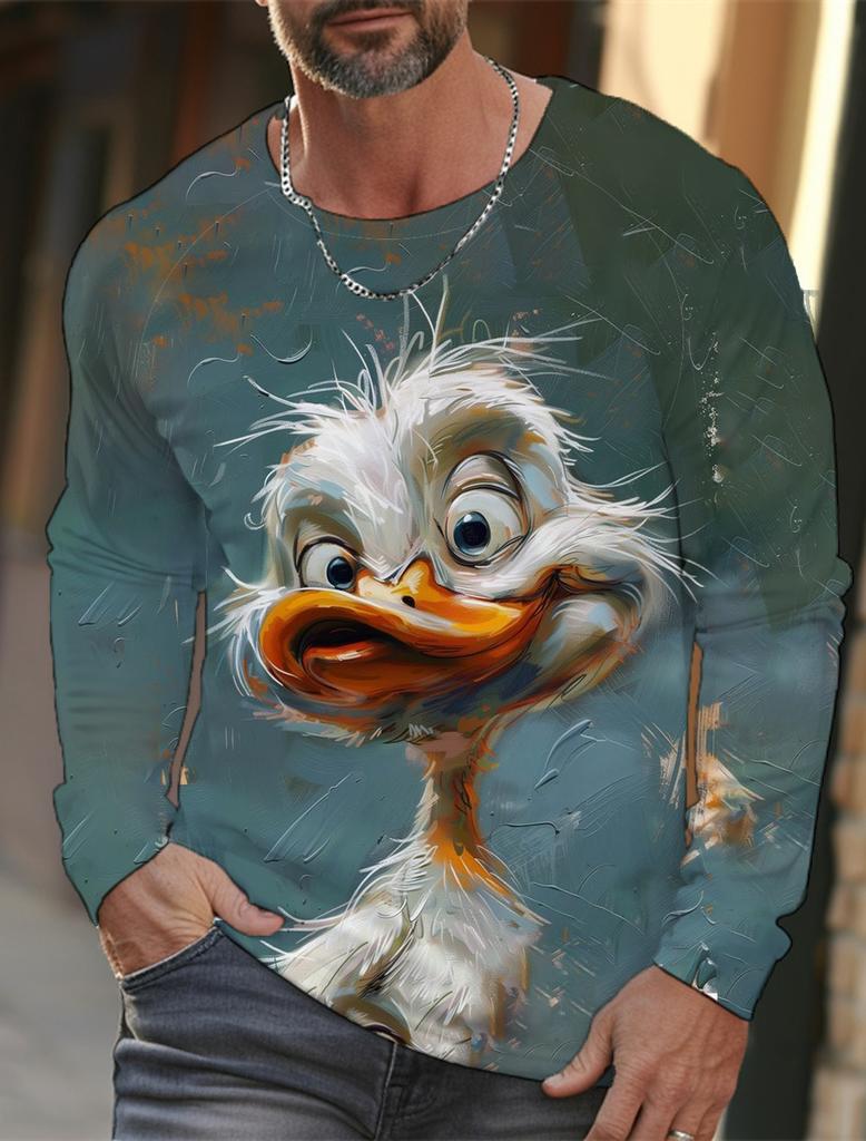 Funny 3D Animal Print Mens T Shirt Hip Hop Trend Harajuku Street Clothes Autumn Loose Top Fashion Cotton Long Sleeve T-shirt Men